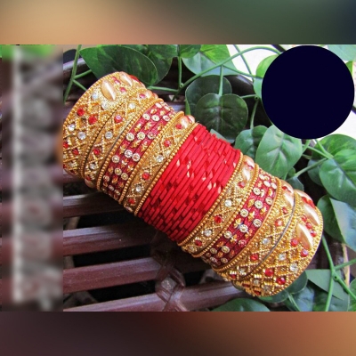 Picture of Bridal Metal Velvet Bangles Set /  Bridal Churi Set 