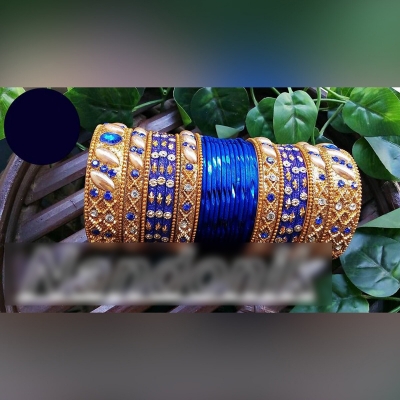 Picture of Bridal Metal Velvet Bangles Set /  Bridal Churi Set 