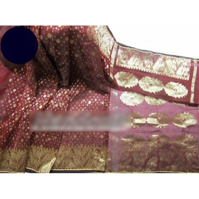Picture of Exclusive Muslin Tissue Powerloom Jari Jamdani Saree With Blouse piece 