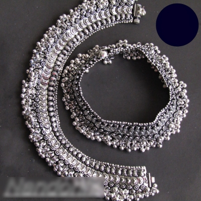 Picture of Trendy 1 Pair of German Silver Black Polish Anklet For Women and Girls Matte Black
