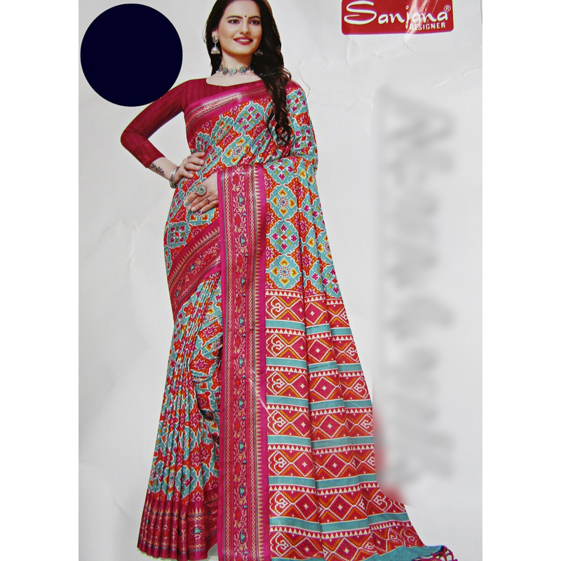 Picture of Indian Sanjana Designer Branded Premium Ikkat Soft Patola Silk Saree With Blouse Piece 