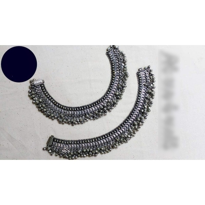 Picture of Trendy 1 Pair of Oxidized German Silver Ghungroo Bell Sound Lock Anklet Nupur For Women and Girls 