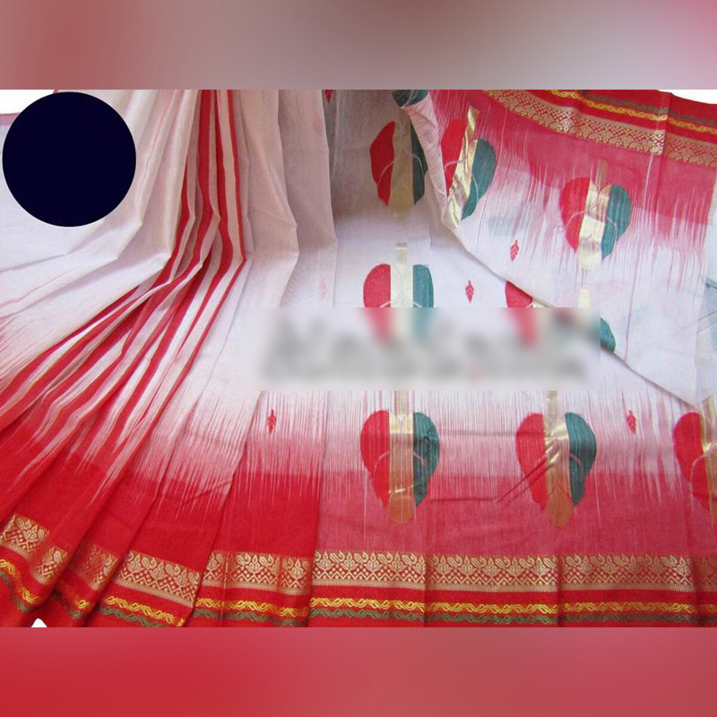 Picture of Elegant and Beautiful White and Red Contrast Pleat Traditional Half Silk Saree 