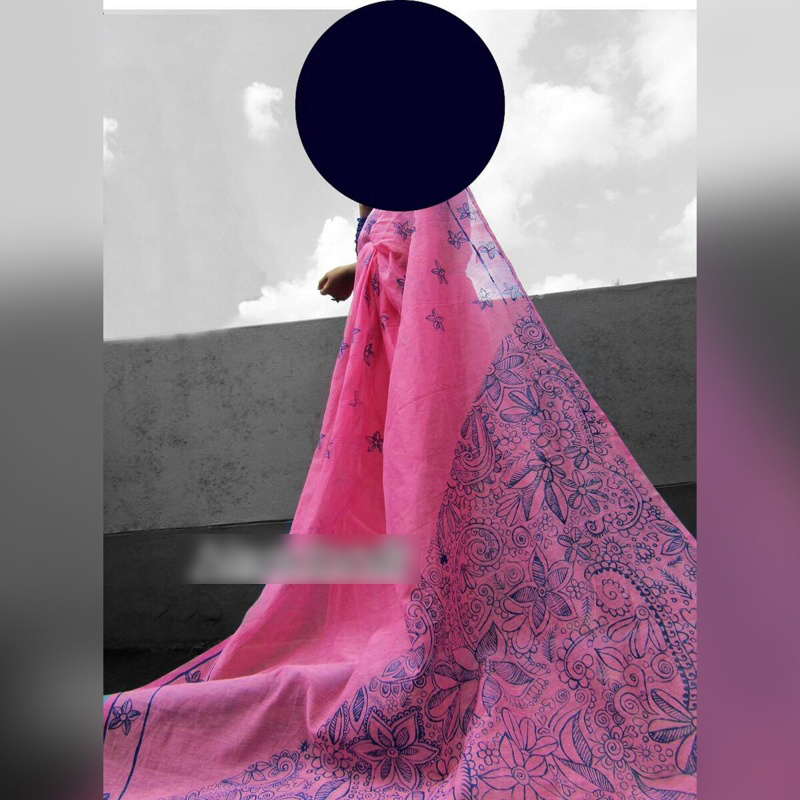 Picture of Hand Painted Half Silk Moslin Saree 