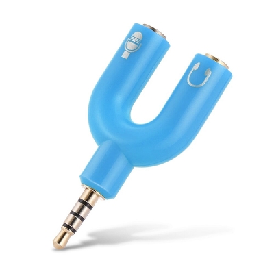 Picture of Caicen 3.5mm Audio Jack to Headphone Microphone 2 Way U Splitter Converter Adaptor - Blue