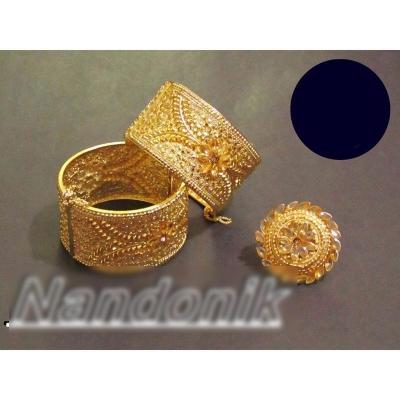 Picture of Elegant & Gorgeous Party-wear Semi Bridal Jewellery Combo Set of Goldplated 1 Pair of Chur, and 1 Finger Ring for Women 