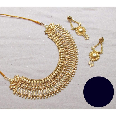 Picture of Elegant & Gorgeous Party-wear Semi Bridal Jewellery Set of Goldplated Necklace With Matching Goldplated Earring, for Women Gold