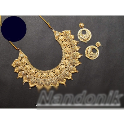 Picture of Elegant & Gorgeous Party-wear Semi Bridal Jewellery Combo Set of Goldplated Necklace With Matching Goldplated Earring for Women 