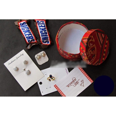 Picture of Elegant & Gorgeous,Budget Friendly Jewellery Combo Set of Diamond Cut Pendent Set Without Chain,Diamond Cut Star Top Earring, ADStone Finger Ring,Chocolate Bar,Decorated Box and Chirkut 