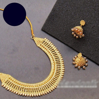 Picture of Elegant & Gorgeous Party-wear Semi Bridal Jewellery Combo Set of Goldplated Necklace With Matching Goldplated Earring, for Women 