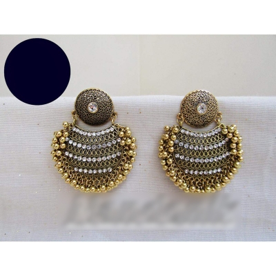 Picture of Golden Antique Stone Chandbali Earrings for Women 