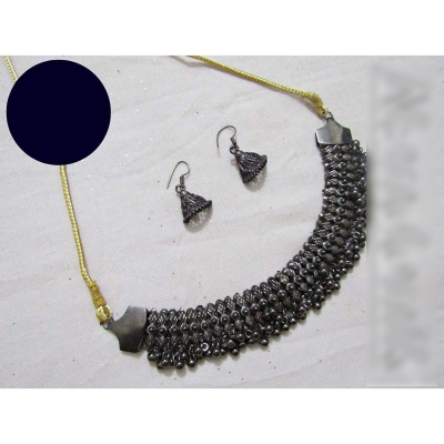 Picture of Elegant & Trendy Black Polish German Silver Jewellery Set of Necklace and Earring for Women 
