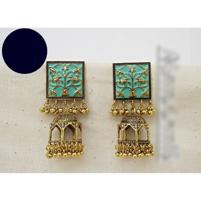 Picture of Classy Mint Meenakari Joypuri Jhumka Earrings for Women 