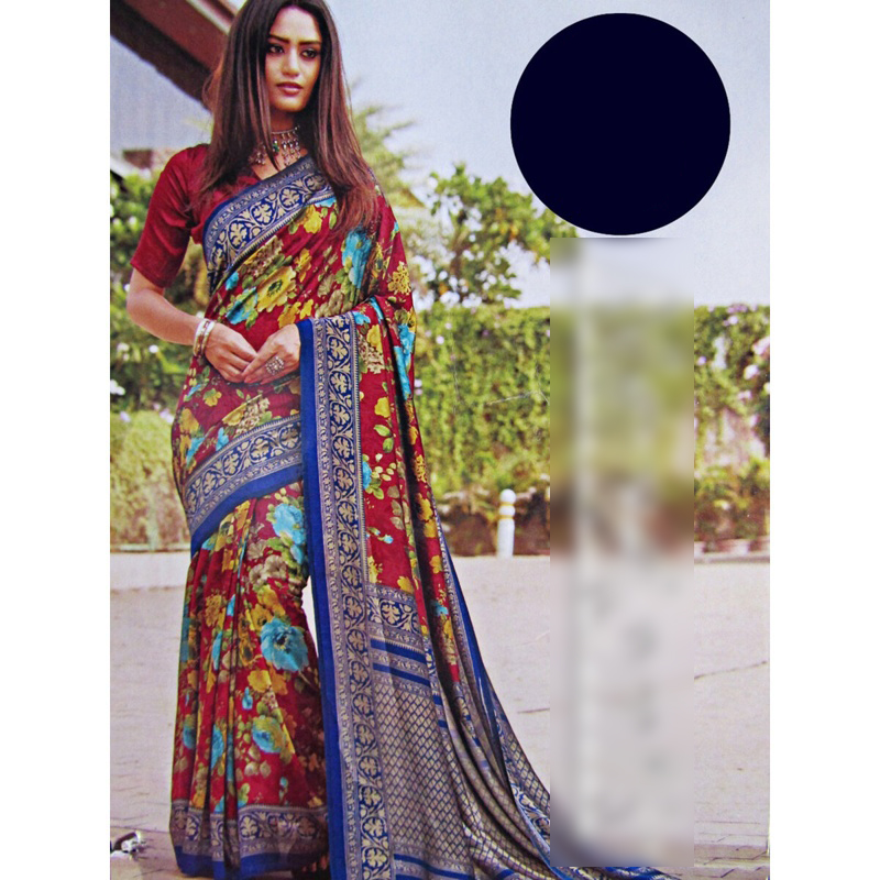 Picture of Trendy Indian Julahaa Digital Floral Printed Soft Crepe Silk Saree With Blouse Piece 