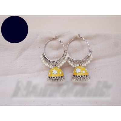Picture of Joypuri Oil Painted Meenakari Garjra Hoop Jumka Dangler Earrings for Women 