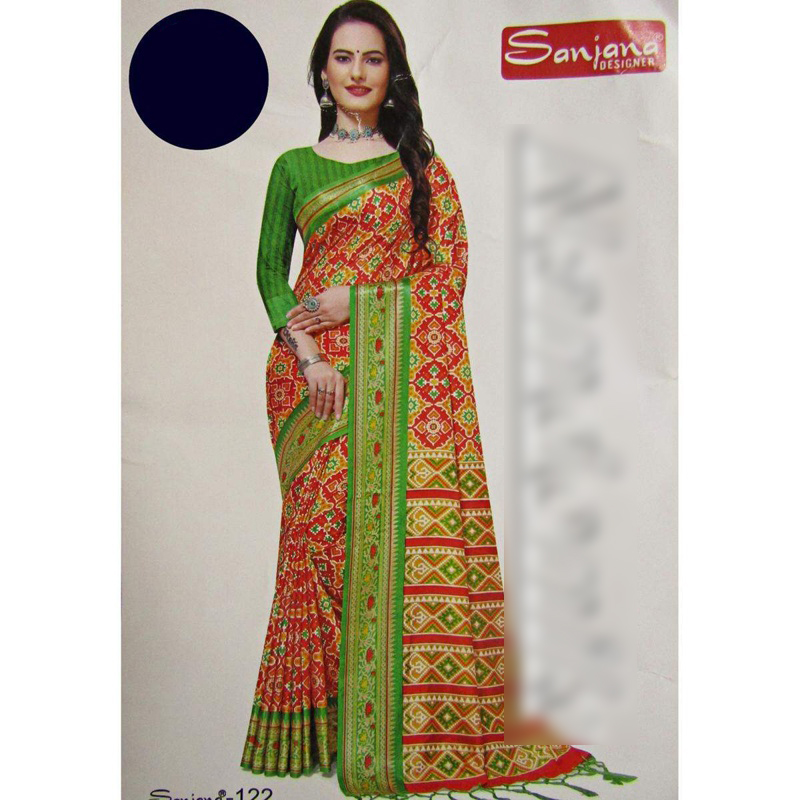 Picture of Indian Sanjana Designer Branded Premium Ikkat Soft Patola Silk Saree With Blouse Piece 