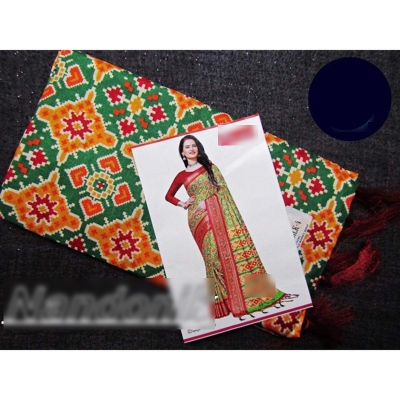 Picture of Indian Sanjana Designer Branded Premium Ikkat Soft Patola Silk Saree With Blouse Piece 