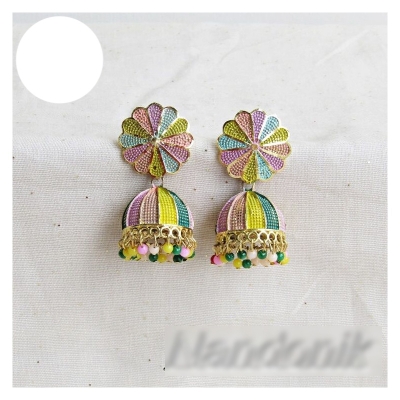 Picture of Mullticolour Mint Meenakari Jhumka Earrings for Women 