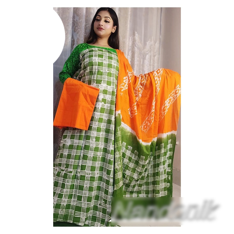Picture of Cotton Moom Batik Unstitch Three Piece With Extra Sleeves 