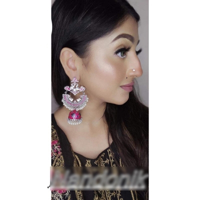 Picture of Elegant Oil painted Meenakari Chandbali Jhumka Earrings for Women 