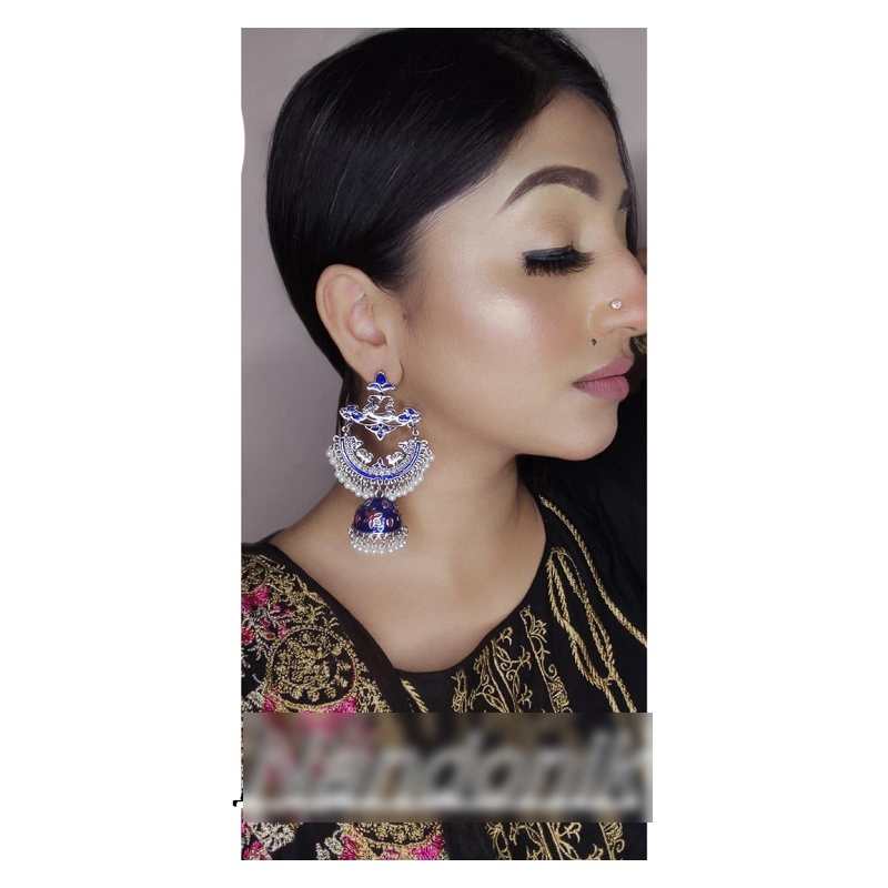 Picture of Elegant Oil painted Meenakari Chandbali Jhumka Earrings for Women 