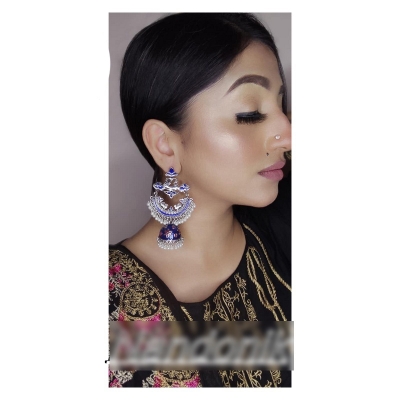 Picture of Elegant Oil painted Meenakari Chandbali Jhumka Earrings for Women 