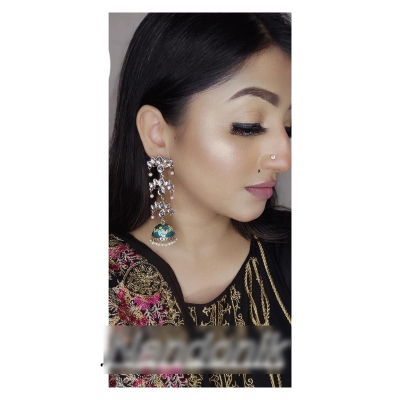 Picture of Elegant Multi Layer Long Stone Oil painted Meenakari Jhumka Earrings for Women 