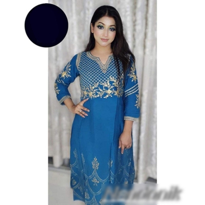 Picture of Exclusive Screen Printed and Embroidered China Linen Gown Kurti 