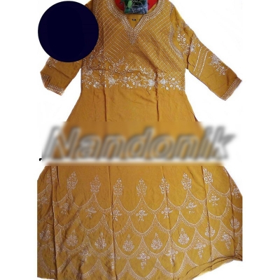 Picture of Exclusive Screen Printed and Embroidered China Linen Gown Kurti 