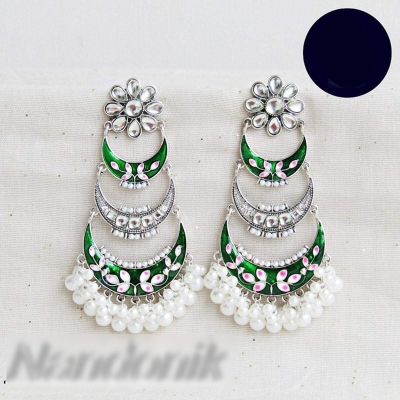 Picture of Elegant Oil painted Meenakari Chandbali Jhumka Earrings for Women 