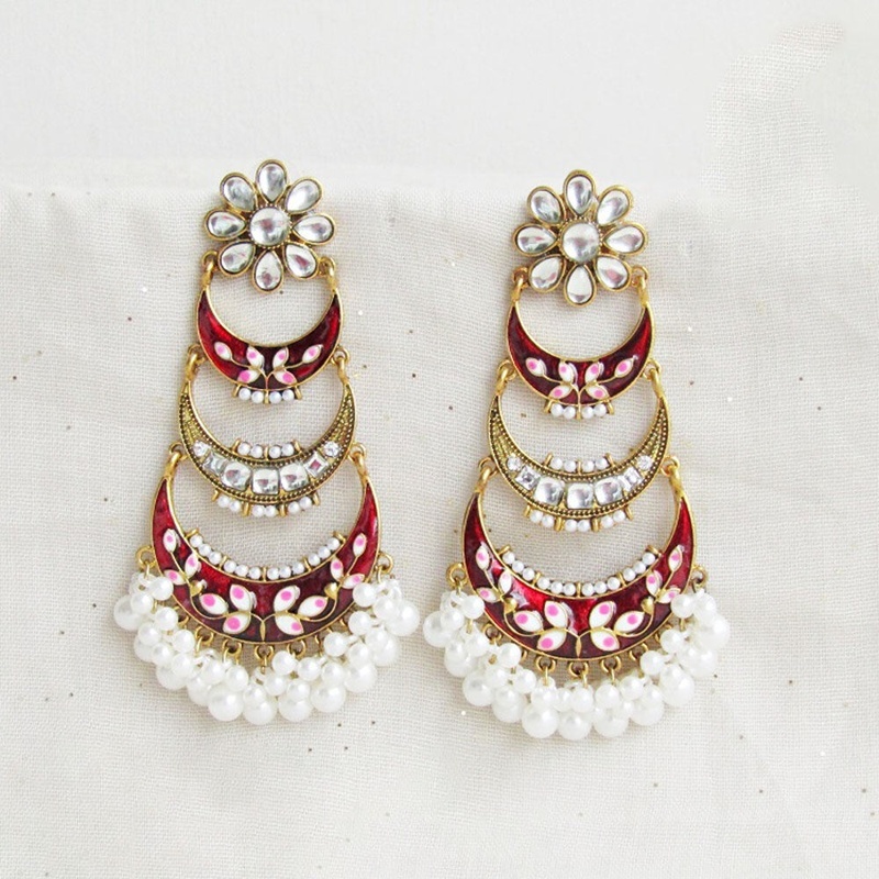 Picture of Elegant Oil painted Meenakari Chandbali Jhumka Earrings for Women 