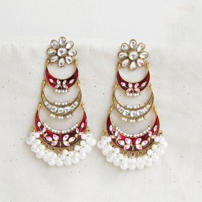 Picture of Elegant Oil painted Meenakari Chandbali Jhumka Earrings for Women 