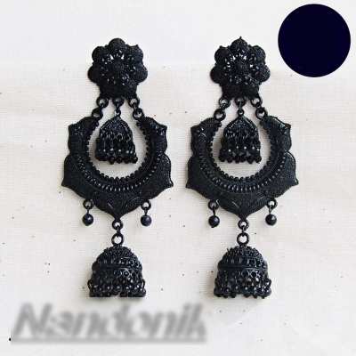 Picture of Black Polish Metal Jhumka Earring/ Kaner Dul 