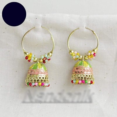 Picture of Mullticolour Mint Meenakari Hoop Jumka Dangler Earrings for Women 