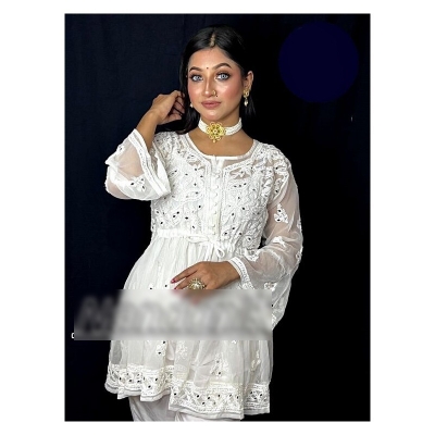 Picture of Indian Lakhnow Frock Style Stitched One Piece White,40