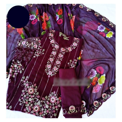 Picture of Exclusive Indian Georgette Unstitch Three Piece With Extra Sleevs and Inner Multicolor