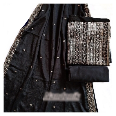 Picture of Exclusive Party Wear Unstitch Three Piece With Extra Sleevs and Inner Multicolor,Un-stitched