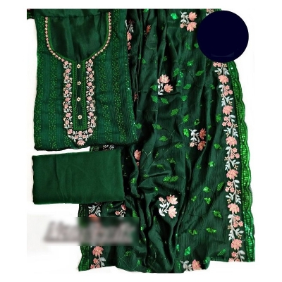 Picture of Exclusive Party Wear Unstitch Three Piece With Extra Sleevs and Inner Multicolor,Un-stitched