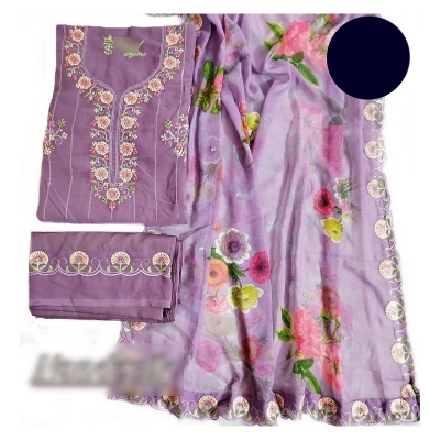 Picture of Exclusive Indian Georgette Unstitch Three Piece With Extra Sleevs and Inner Multicolor