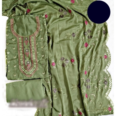 Picture of Exclusive Party Wear Unstitch Three Piece With Extra Sleevs and Inner Multicolor,Un-stitched