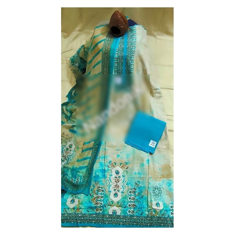 Picture of Exclusive Indian Unstitch Three Piece With Extra Sleeves Multicolor