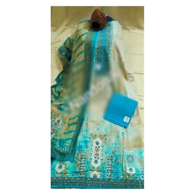 Picture of Exclusive Indian Unstitch Three Piece With Extra Sleeves Multicolor