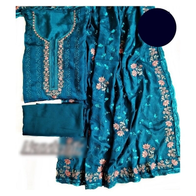 Picture of Exclusive Party Wear Unstitch Three Piece With Extra Sleevs and Inner Multicolor,Un-stitched