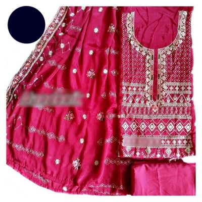 Picture of Exclusive Party Wear Unstitch Three Piece With Extra Sleevs and Inner Multicolor,Un-stitched