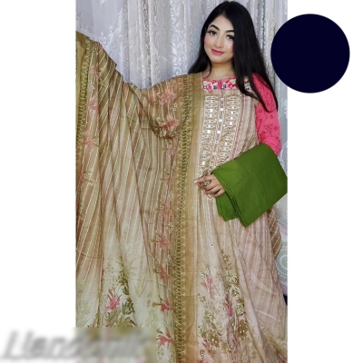 Picture of Exclusive Boutique Unstitch Three Piece With Extra Sleeves Multicolor