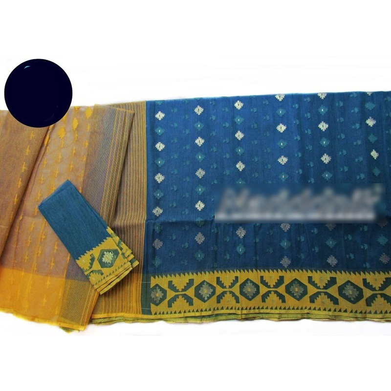 Picture of Handloom Dhakai Jamdani Saree with Extra Jamdani Blouse Piece Multicolor