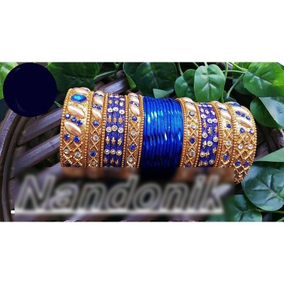 Picture of Bridal Metal Velvet Bangles Set /  Bridal Churi Set Multicolor,2.6
