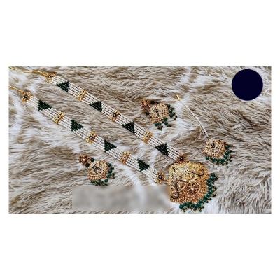 Picture of Elegant & Gorgeous Party-wear Artificial (faux) Pearl Stone Necklace,Earring,Tikli Women / Women Jewellery Set Multicolor