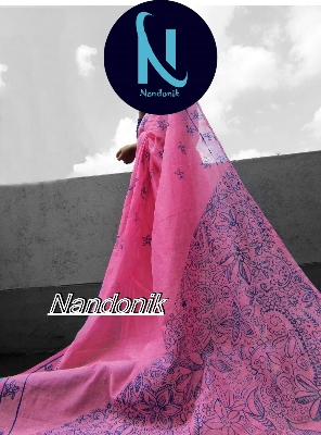 Picture of Hand Painted Half Silk Moslin Saree 