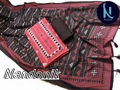 Picture of Exclusive Screenprinted Cotton Boutique Unstitch Three Piece With Extra Sleeves 